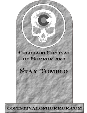Grey tombstone with Colorado Festival 2024 'Stay Tombed' and the web address